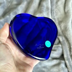 Tiffany & Co. Heart-Shaped Cobalt Blue Glass Paperweight.